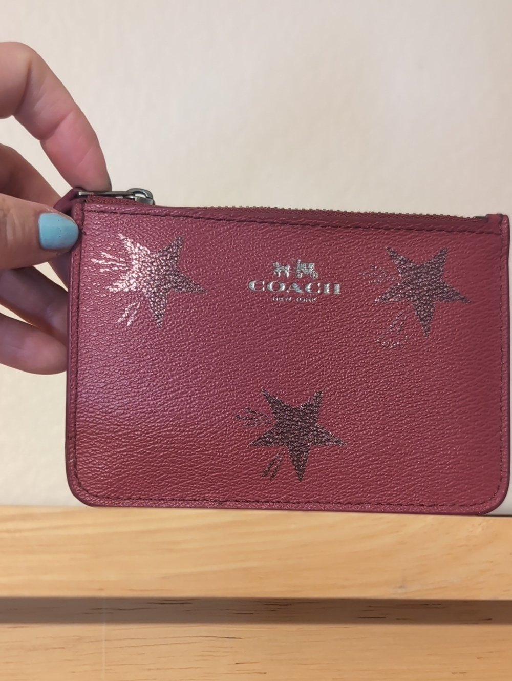 Coach Pink Leather Star Zip Card Case Like New